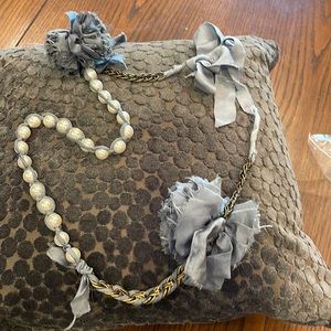 LANVIN blue brushed, gold, large, pearl ribbon, necklace, stunning